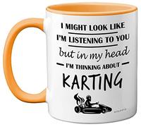 Karting Gifts - in My Head I'm Thinking About Karting - Funny Karting Gifts Men Women, Go Kart Gifts, Motorsport Mug, Racing Gifts, 11oz Ceramic Yellow Handle Premium Mugs Novelty Cup - by Stuff4