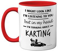Karting Gifts - in My Head I'm Thinking About Karting - Funny Karting Gifts Men Women, Go Kart Gifts, Motorsport Mug, Racing Gifts, 11oz Ceramic Red Handle Premium Mugs Novelty Cup - by Stuff4