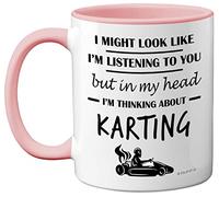 Karting Gifts - in My Head I'm Thinking About Karting - Funny Karting Gifts Men Women, Go Kart Gifts, Motorsport Mug, Racing Gifts, 11oz Ceramic Pink Handle Premium Mugs Novelty Cup - by Stuff4
