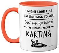 Stuff4 Karting Gifts - In My Head I'm Thinking About Karting - Funny Go Kart Motorsport Racing Gifts Mug for Men Women, 11oz Ceramic Orange Handle Premium Novelty Cup