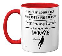 Stuff4 Lacrosse Gifts - in My Head Mug - Funny Gift for Lacrosse Lover Men Women - 11oz Premium Ceramic Dishwasher Safe Red Handle Mugs Novelty Cup
