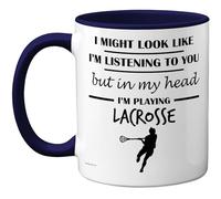 Stuff4 Lacrosse Gifts - in My Head Mug - Funny Gift for Lacrosse Lover Men Women - 11oz Premium Ceramic Dishwasher Safe Navy Blue Handle Mugs Novelty Cup
