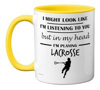 Stuff4 Lacrosse Gifts - in My Head Mug - Funny Gift for Lacrosse Lover Men Women - 11oz Premium Ceramic Dishwasher Safe Yellow Handle Mugs Novelty Cup