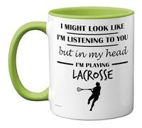 Stuff4 Lacrosse Gifts - in My Head Mug - Funny Gift for Lacrosse Lover Men Women - 11oz Premium Ceramic Dishwasher Safe Green Handle Mugs Novelty Cup