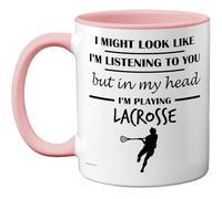 Stuff4 Lacrosse Gifts - in My Head Mug - Funny Gift for Lacrosse Lover Men Women - 11oz Premium Ceramic Dishwasher Safe Pink Handle Mugs Novelty Cup
