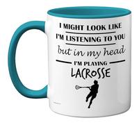 Stuff4 Lacrosse Gifts - in My Head Mug - Funny Gift for Lacrosse Lover Men Women - 11oz Premium Ceramic Dishwasher Safe Light Blue Handle Mugs Novelty Cup