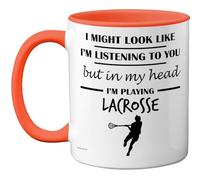 Stuff4 Lacrosse Gifts - in My Head Mug - Funny Gift for Lacrosse Lover Men Women - 11oz Premium Ceramic Dishwasher Safe Orange Handle Mugs Novelty Cup