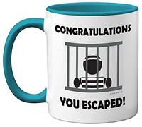 Stuff4 Leaving Gifts for Men or Women - Congratulations You Escaped Retirement Mug - Leaving Presents for Colleagues, Funny Gifts for Men Women, New Job Gifts, 11oz Ceramic Premium Light Blue Mugs