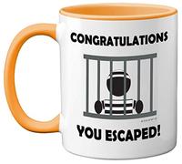 Stuff4 Leaving Gifts for Men or Women - Congratulations You Escaped Retirement Mug - Leaving Presents for Colleagues, Funny Gifts for Men Women, New Job Gifts, 11oz Ceramic Premium Yellow Mugs
