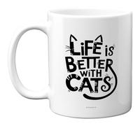 Stuff4 Life is Better with Cats Mug - Playful Cat Ears & Whiskers Illustration - Whimsical Gift for Cat Lovers - 11oz Ceramic Gloss Mug