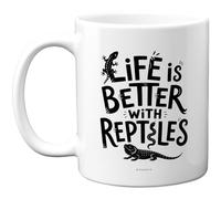 Stuff4 Life is Better with Reptiles Mug - Bold Hand - Lettered Slogan & Fun Lizard Motifs - Playful Gift for Pet - Lovers & Herpetology Fans - 11oz Ceramic Gloss Mug