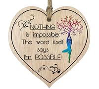 Stuff4 Light Wooden Heart Sign Plaque - Nothing is Impossible - Hanging Wood Signs Plaques, Motivational Gifts, Inspirational Gifts, Plaques with Quotes, Inspirational Gifts for Women