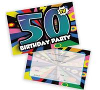 Stuff4 Milestone 50th Birthday Party Invitations - Big 5-0 Energy - Bold Multicolour Celebration Design with Dynamic Patterns - 20 Pack, Envelopes Included