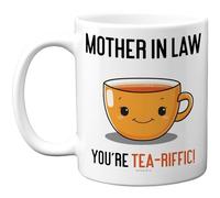 Stuff4 Mother in Law Mug - You're Tea-riffic Cartoon Tea Cup - Fun Orange Design for Birthday or Mother's Day - 11oz Ceramic Gloss Mug