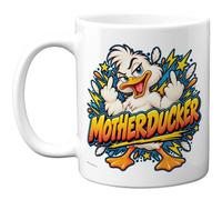 Stuff4 Motherducker Mug, Cartoon Duck with Rude Gesture | Bold Adult Humour Coffee Cup, 11oz Ceramic Gloss Mug