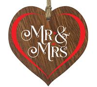 Stuff4 Mr & Mrs - Newlyweds Gifts Hanging Wooden Heart Sign Plaque - Dark Wood Hearts Signs Accessories, Wedding Gifts, Bride & Groom Gift, Wedding Present