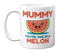 Stuff4 Mummy You're One in a Melon Mug - Playful Watermelon Design - Fun Mother's Day Treat - 11oz Ceramic Gloss Mug