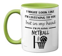 Stuff4 Netball Gifts - in My Head Mug - Funny Gift for Netball Lover Men Women - 11oz Premium Ceramic Dishwasher Safe Green Handle Mugs Novelty Cup