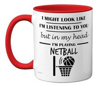Stuff4 Netball Gifts - in My Head Mug - Funny Gift for Netball Lover Men Women - 11oz Premium Ceramic Dishwasher Safe Red Handle Mugs Novelty Cup