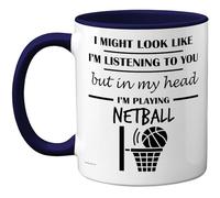Stuff4 Netball Gifts - in My Head Mug - Funny Gift for Netball Lover Men Women - 11oz Premium Ceramic Dishwasher Safe Navy Blue Handle Mugs Novelty Cup