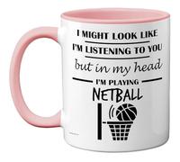 Stuff4 Netball Gifts - in My Head Mug - Funny Gift for Netball Lover Men Women - 11oz Premium Ceramic Dishwasher Safe Pink Handle Mugs Novelty Cup