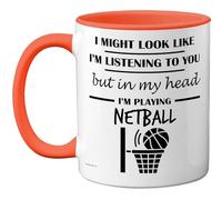 Stuff4 Netball Gifts - in My Head Mug - Funny Gift for Netball Lover Men Women - 11oz Premium Ceramic Dishwasher Safe Orange Handle Mugs Novelty Cup