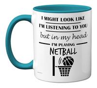 Stuff4 Netball Gifts - in My Head Mug - Funny Gift for Netball Lover Men Women - 11oz Premium Ceramic Dishwasher Safe Light Blue Handle Mugs Novelty Cup
