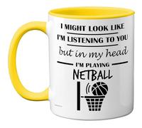 Stuff4 Netball Gifts - in My Head Mug - Funny Gift for Netball Lover Men Women - 11oz Premium Ceramic Dishwasher Safe Yellow Handle Mugs Novelty Cup