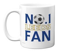 Stuff4 Novelty Mug for Leeds Fans - No. 1 Leeds Fan - Bold Blue Slogan with Football Motif - Fun Gift for Supporters - 11oz Ceramic Gloss Mug