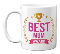 Stuff4 Novelty Mug for Mum - Trophy Award Design with Pink and Gold Laurel - Celebratory Gift for Mother's Day or Birthday - 11oz Ceramic Gloss Mug