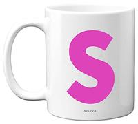 Personalised Alphabet Pink Initial Mug - Letter S Mug, Gifts for Her, Mothers Day, Birthday Gift for Mum, 11oz Ceramic Dishwasher Safe Mugs, Anniversary, Valentines, Christmas, Retirement