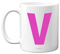 Stuff4 Personalised Alphabet Pink Initial Mug - Letter V Mug, Gifts for Her, Mothers Day, Birthday Gift for Mum, 11oz Ceramic Dishwasher Safe Anniversary, Valentines, Christmas, Retirement
