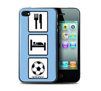 Stuff4 Phone Case for Apple iPhone 4/4S Eat/Sleep Football/Soccer/Blue Design Transparent Hard Cover