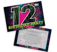 Stuff4 Playful 12th Birthday Party Invitations - Big Celebration Vibes - Graffiti-style 12th with Bold Party Colours - Lively Look for a Standout Bash - A6-20 Pack, Envelopes Included