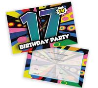 Stuff4 Playful 17th Birthday Party Invitations - Bring on the Birthday Vibes - Bold Multicolour Celebration Design with Party Confetti - 20 Pack, Envelopes Included