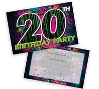 Stuff4 Playful 20th Birthday Party Invitations - Bring the Party Vibes - Bold Digital-themed Design with Vibrant Colours and '20th BIRTHDAY PARTY' Text - 20 Pack, Envelopes Included