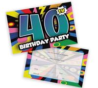 Stuff4 Playful 40th Birthday Party Invitations - Bring on the Fun - Vibrant Multicolour 40th Party Design with Bold Celebration Motifs - 20 Pack, Envelopes Included