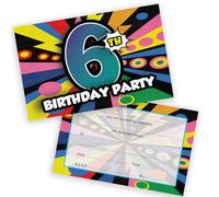 Stuff4 Playful 6th Birthday Party Invitations - Bursting with Comic-book Energy - Bold Multicolour Celebration Design with '6th Birthday Party' - 20 Pack, Envelopes Included