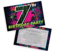 Stuff4 Playful 7th Birthday Party Invitations - Bursting with Birthday Vibes - Colourful Graffiti and Bold 7th Design - 20 Pack, Envelopes Included