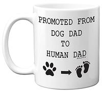 Stuff4 Promoted from Dog Dad to Human Dad Mug, 11oz Ceramic Dishwasher Safe Premium Mugs, Baby Shower Gifts, New Dad Gifts, New Parents Gifts, Dad to Be Gifts, New Mum and Dad Gifts