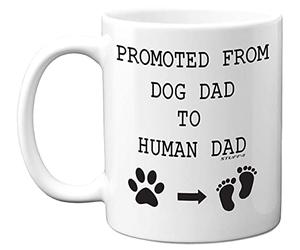Stuff4 Promoted from Dog Dad to Human Dad Mug, Baby Shower Gifts | 11oz Ceramic Dishwasher Safe Premium Mugs, New Gifts, New Parents to Be Mum and White
