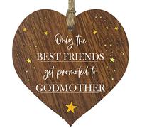 Stuff4 Promoted To Godmother- Godmother Gifts Hanging Wooden Heart Sign Plaque - Dark Wood Hearts Signs Accessories, Christening Gifts For Godmother, Godmother Gift