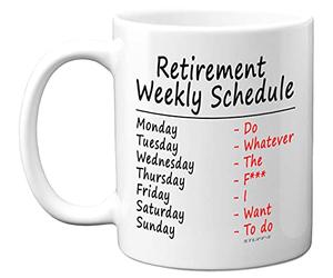 Stuff4 Retirement Gifts for Women Men, Funny Mug Leaving Presents for Collegaues - 11oz White Ceramic Dishwasher Safe Mugs - Retirement Work Schedule Teacher, Boss, Colleage, Friend Retire Gift