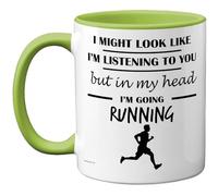 Stuff4 Running Gifts - in My Head Mug - Funny Gift for Running Lover Men Women - 11oz Premium Ceramic Dishwasher Safe Green Handle Mugs Novelty Cup