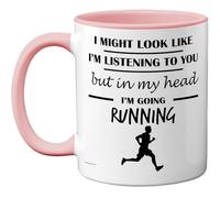 Stuff4 Running Gifts - in My Head Mug - Funny Gift for Running Lover Men Women - 11oz Premium Ceramic Dishwasher Safe Pink Handle Mugs Novelty Cup