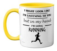 Stuff4 Running Gifts - in My Head Mug - Funny Gift for Running Lover Men Women - 11oz Premium Ceramic Dishwasher Safe Yellow Handle Mugs Novelty Cup