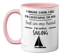 Stuff4 Sailing Gifts - in My Head Mug - Funny Gift for Sailing Lover Men Women - 11oz Premium Ceramic Dishwasher Safe Pink Handle Mugs Novelty Cup