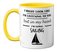 Stuff4 Sailing Gifts - in My Head Mug - Funny Gift for Sailing Lover Men Women - 11oz Premium Ceramic Dishwasher Safe Yellow Handle Mugs Novelty Cup