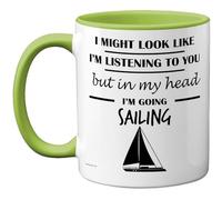 Stuff4 Sailing Gifts - in My Head Mug - Funny Gift for Sailing Lover Men Women - 11oz Premium Ceramic Dishwasher Safe Green Handle Mugs Novelty Cup