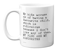Stuff4 Sarcastic Favourite Child Mug - Bold Text Design with Fish Motif - Cheeky Humour for Parents or Fishing Fans - 11oz Ceramic Gloss Mug